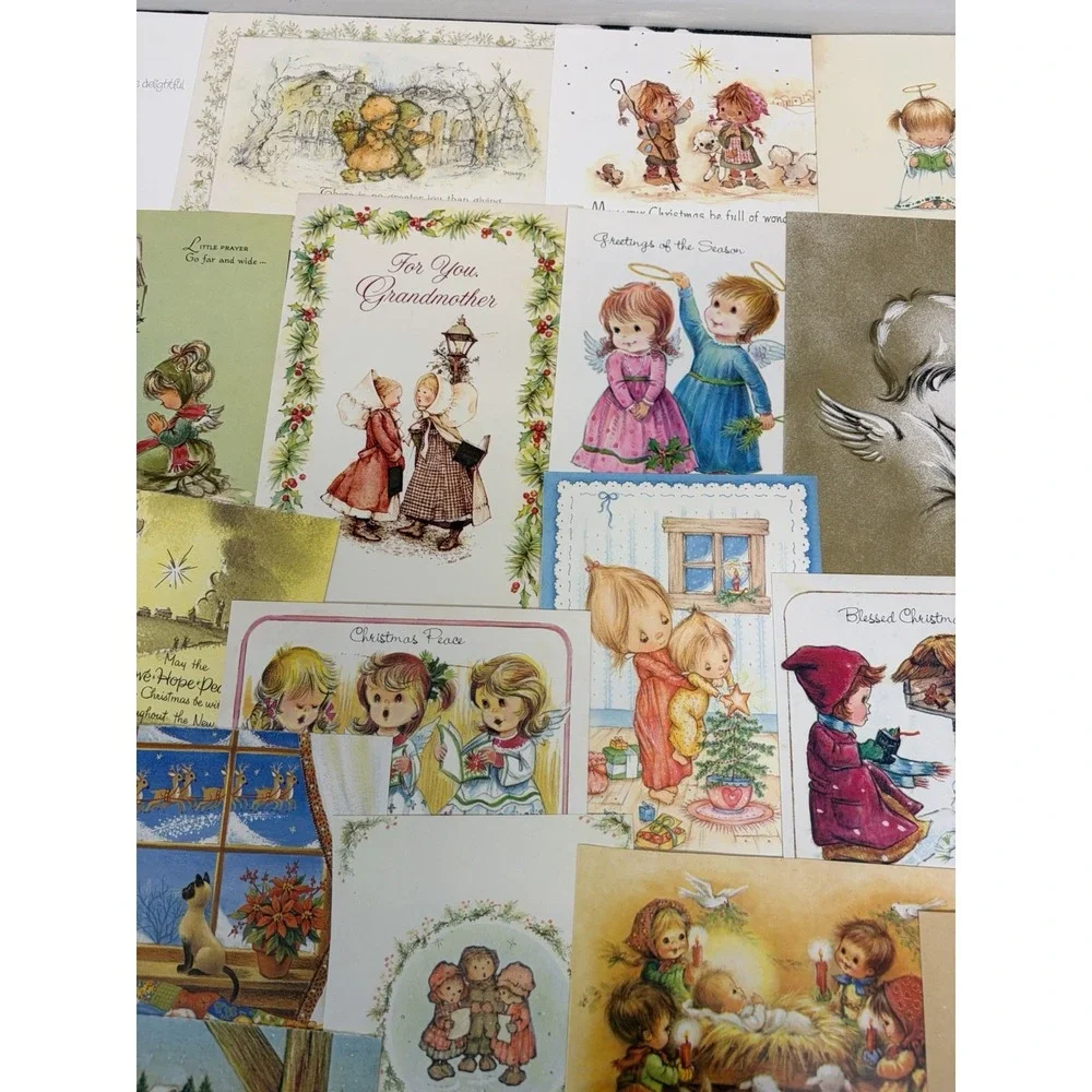 Vintage Christmas Cards Fronts ONLY Kids Children Scrapbooking Crafts Lot of 50+
